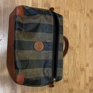 Fendi Black and Brown Striped Toiletry Bag with mini bag